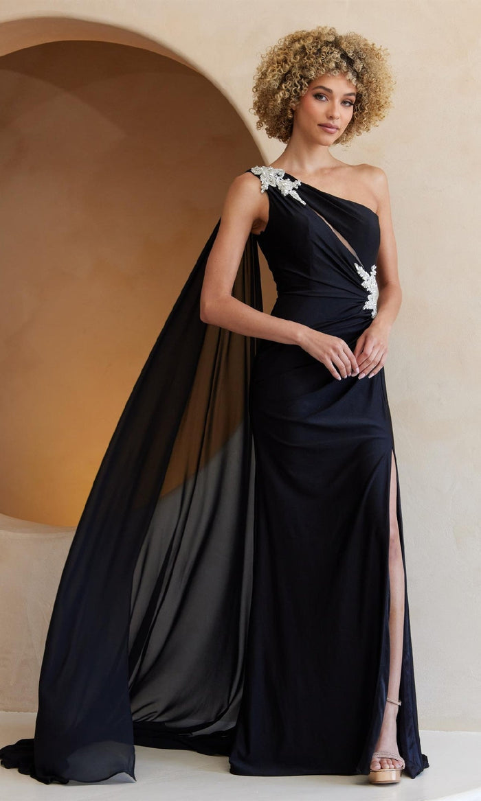 Black Amelia Couture Long Formal Dress 7056