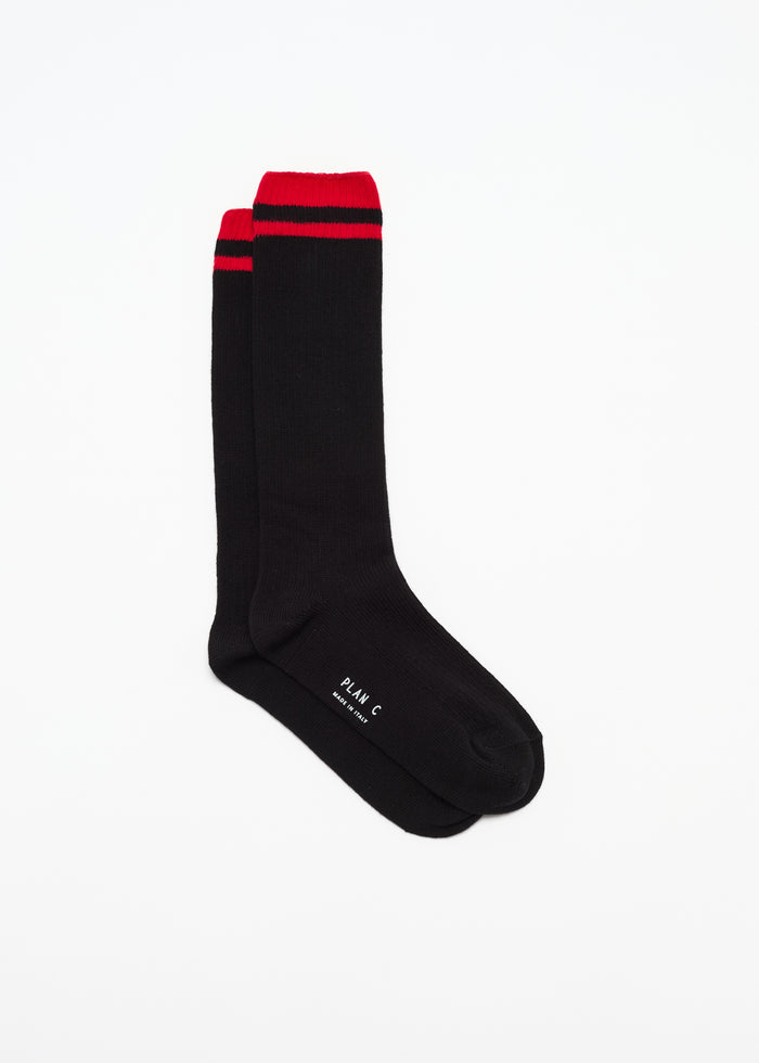 BLACK SOCKS WITH RED STRIPES