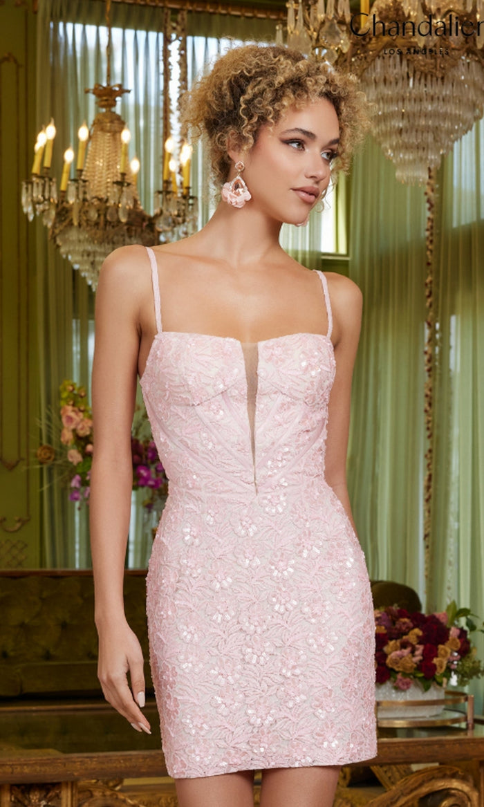 Pretty Pink Chandalier Short Party Dress 70075