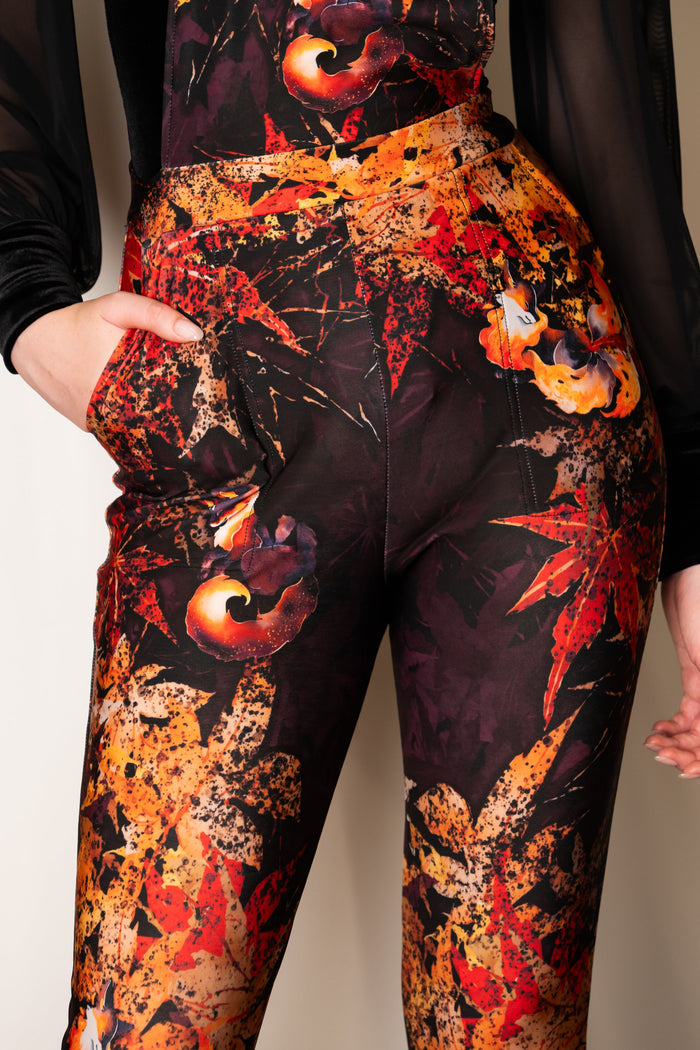 Front product image of Cheeky Kitsune Overalls with Japanese folklore inspired fox artwork and statement overall silhouette