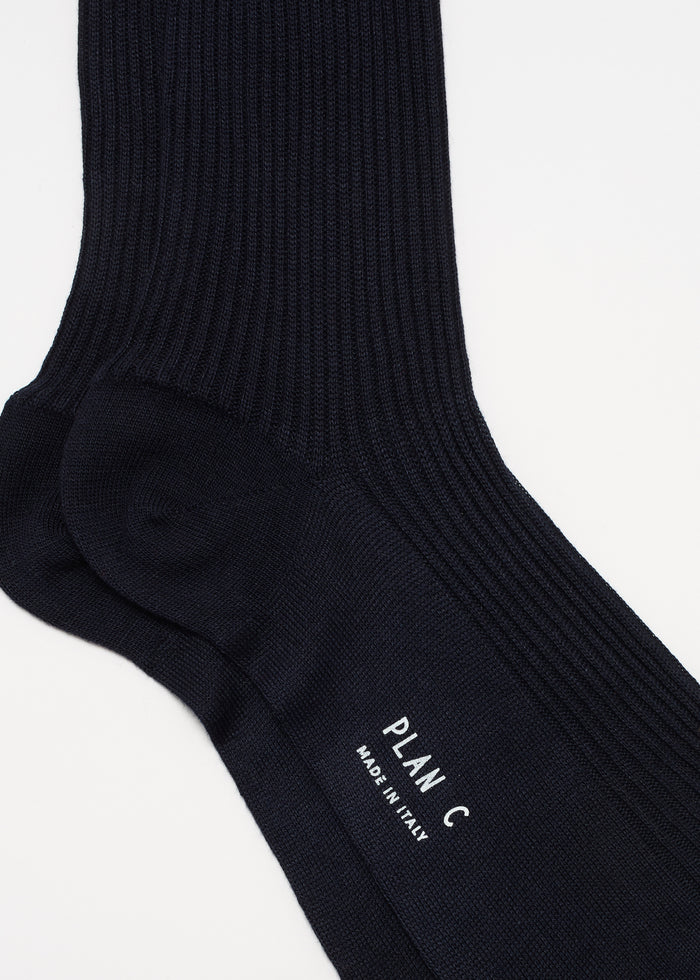 COTTON CASHMERE LONG NAVY SOCKS
