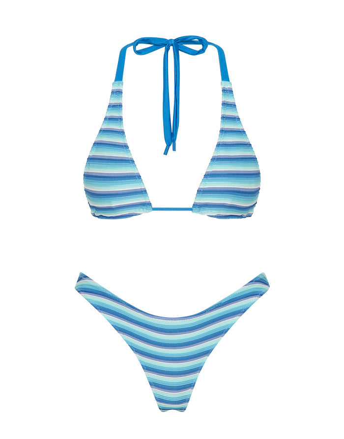 DARA HORIZON BLUE Stripe Triangle Bikini Set