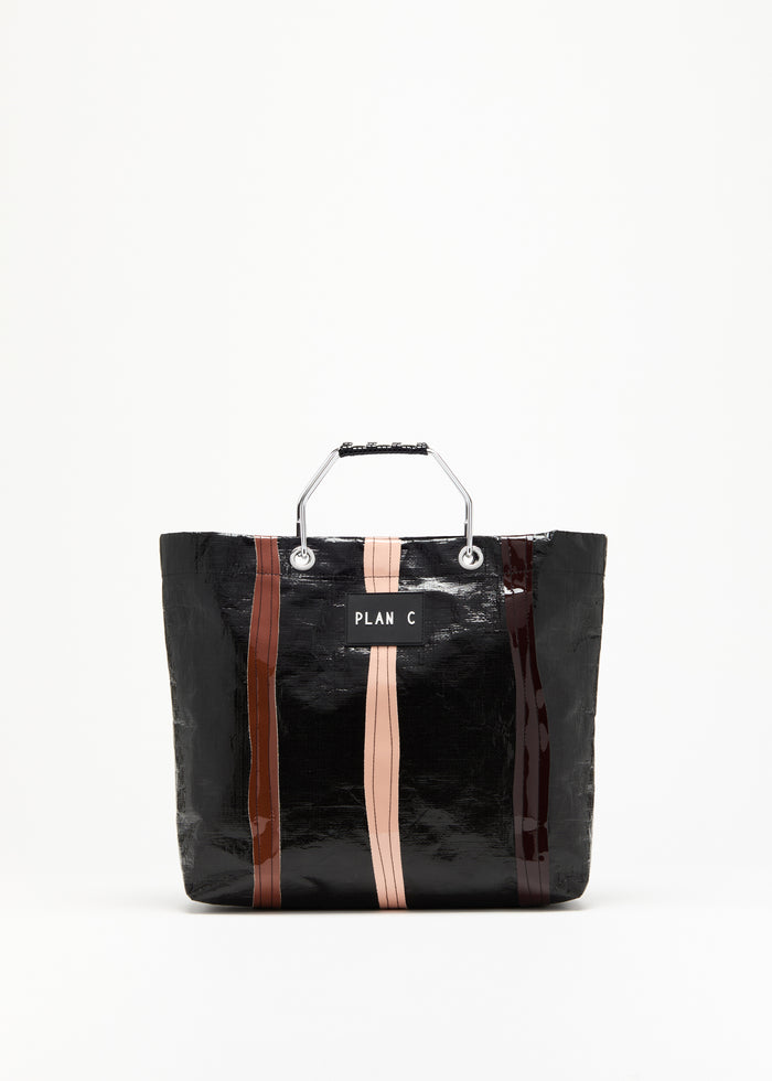 DARK BROWN STRIPED SHOPPING BAG