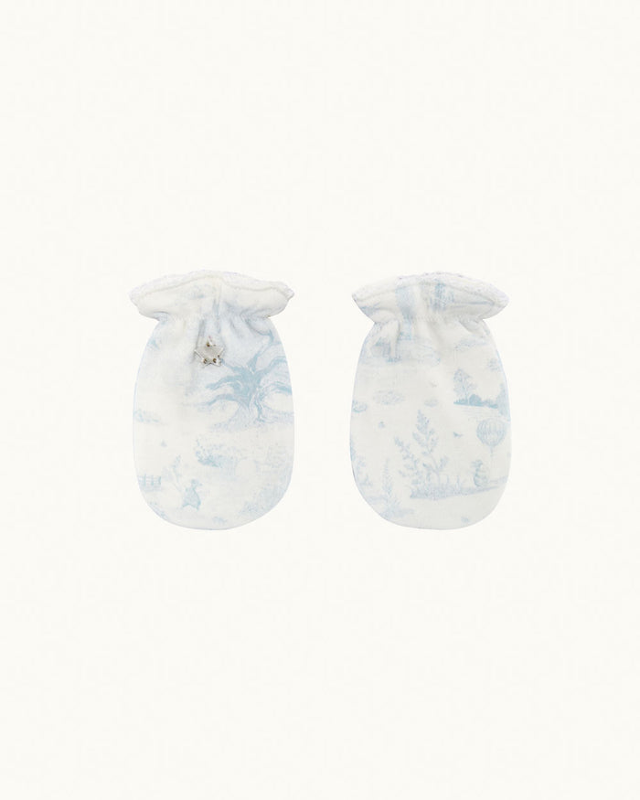 Delani Toile De Jouy Hat & Mittens Set - Blue