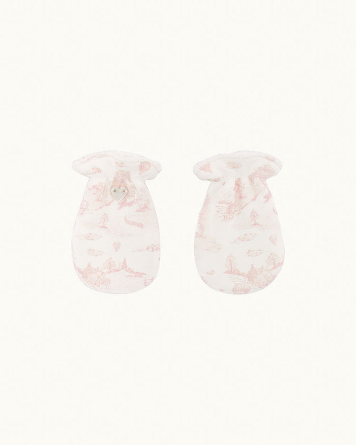 Delani Toile De Jouy Hat & Mittens Set - Pink
