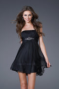 Black Empire Waist Short Strapless Prom Dress by La Femme