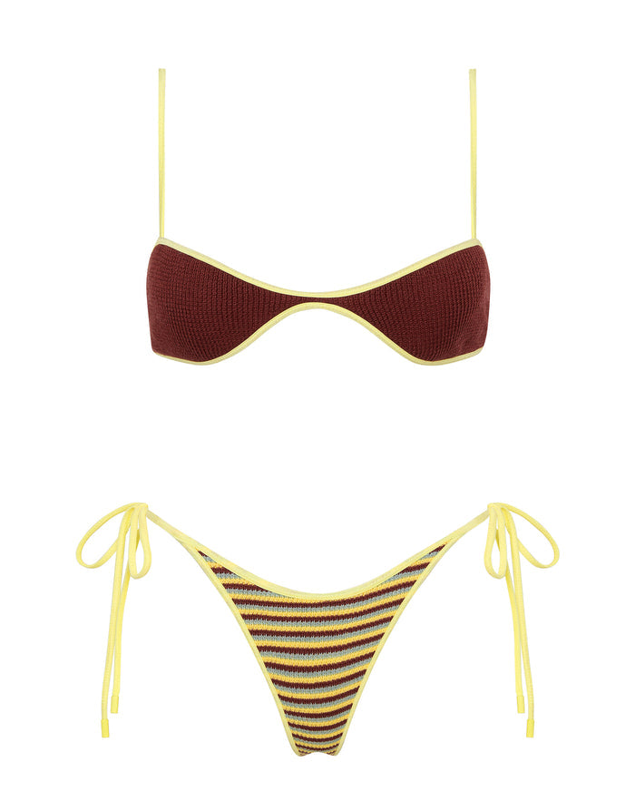 ESTE BUTTER CROCHET STRIPE Crop Bikini Set