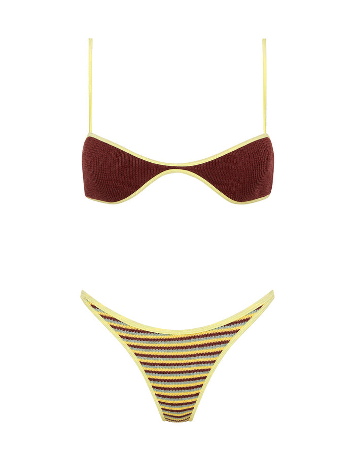 ESTE BUTTER CROCHET STRIPE Crop Bikini Set
