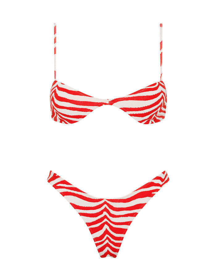 ESTE - CHERRY ZEBRA SPLASH Scoop Crop Bikini Set