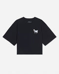 Black oversized crop top with white goat design#color_black