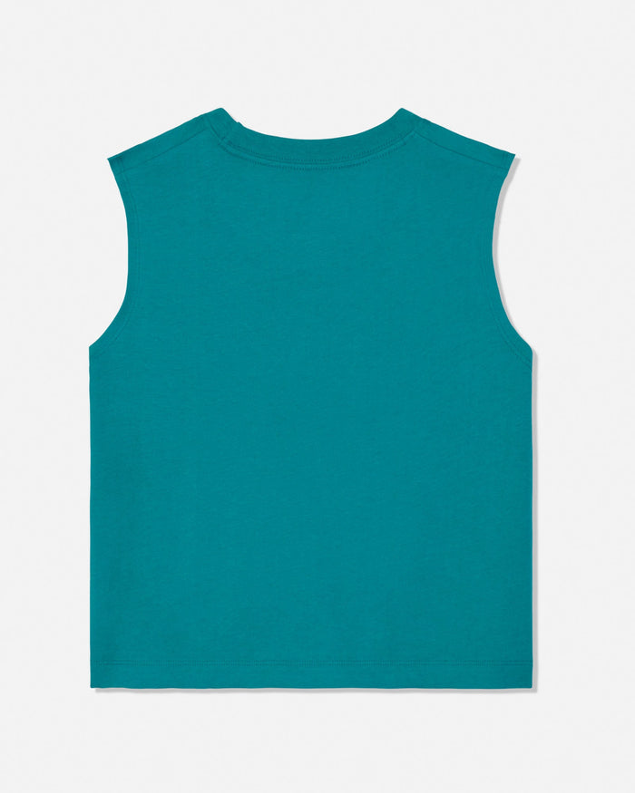 Teal tank top on a light gray background