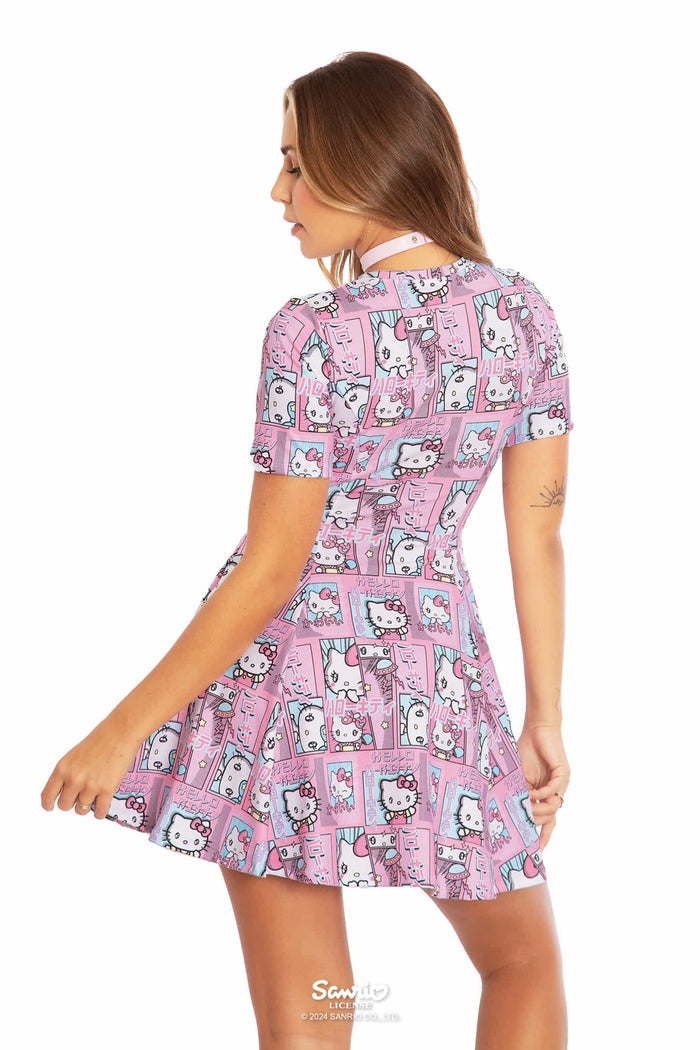Hello Kitty Merchandise - Official Sanrio Products - Licensed Apparel - Kawaii Fashion - Womens's Pastel Pink Mini Dress - Short Sleeve