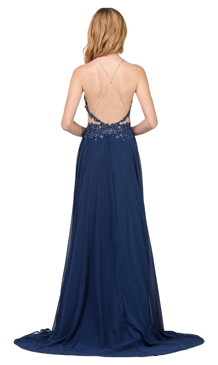 Illusion-Bodice Long Chiffon Prom Dress 2015