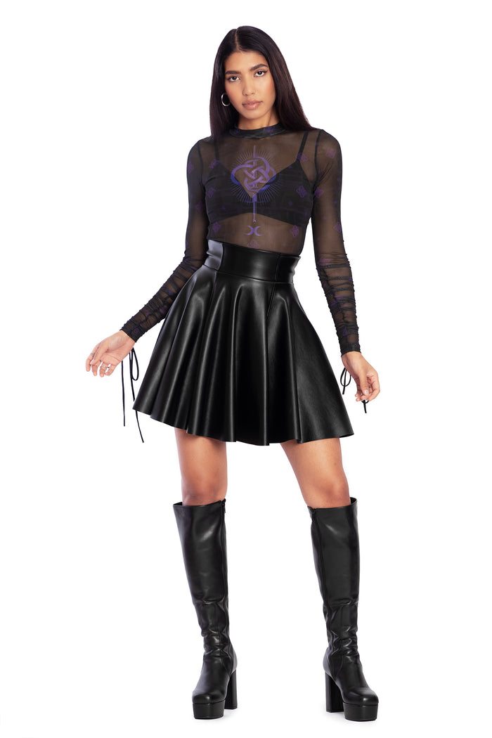 BlackMilk Clothing - Infinity Snake Sheer High Neck Long Sleeve Ruched Top