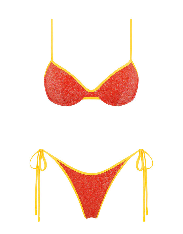 JARA RUBY RED SPARKLE Balconette Bikini Set