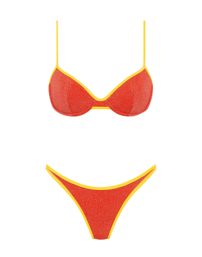 JARA RUBY RED SPARKLE Balconette Bikini Set