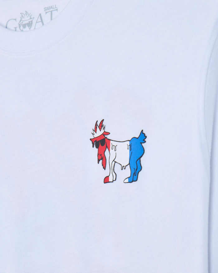 Colorful graphic of a goat on a white background.