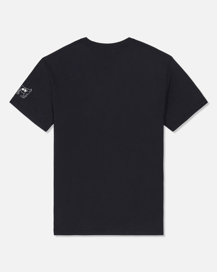 Black t-shirt on a light gray background