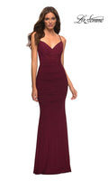 Dark Berry Lace-Up La Femme Empire-Waist Long Prom Dress