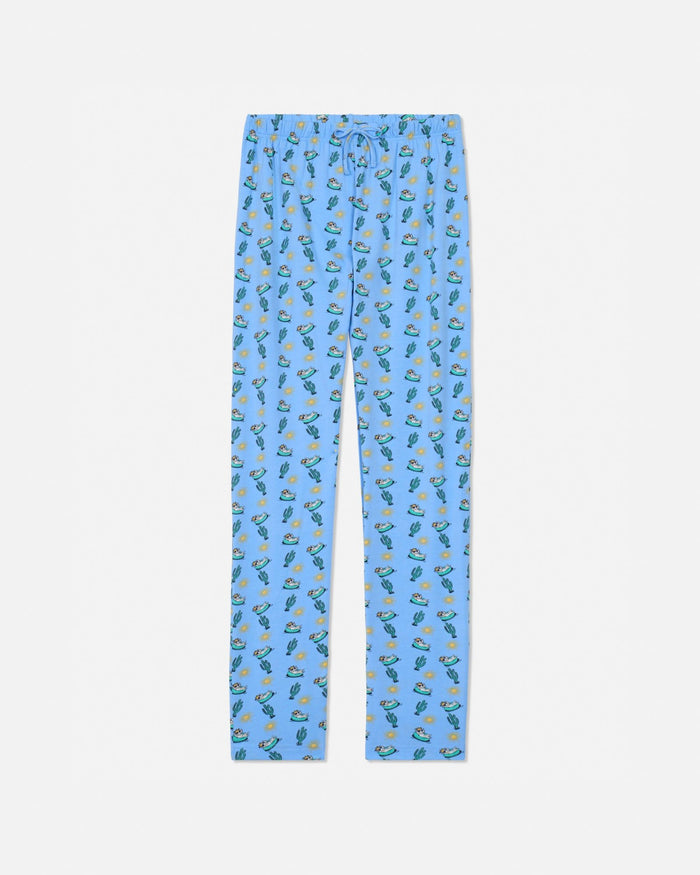 Carolina blue pajama pants with a pattern on a white background