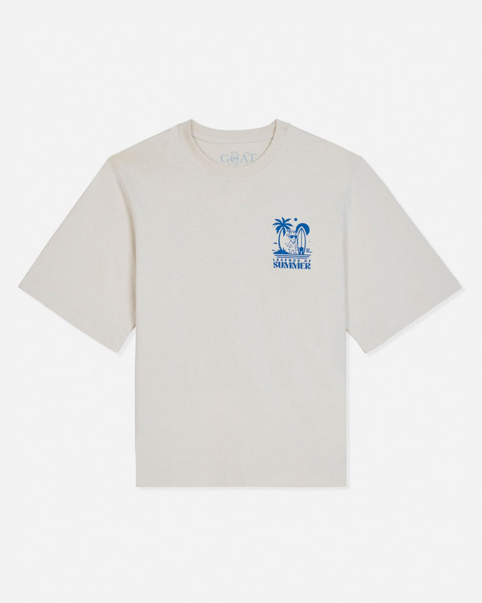 Turtledove t-shirt with a blue graphic on a white background