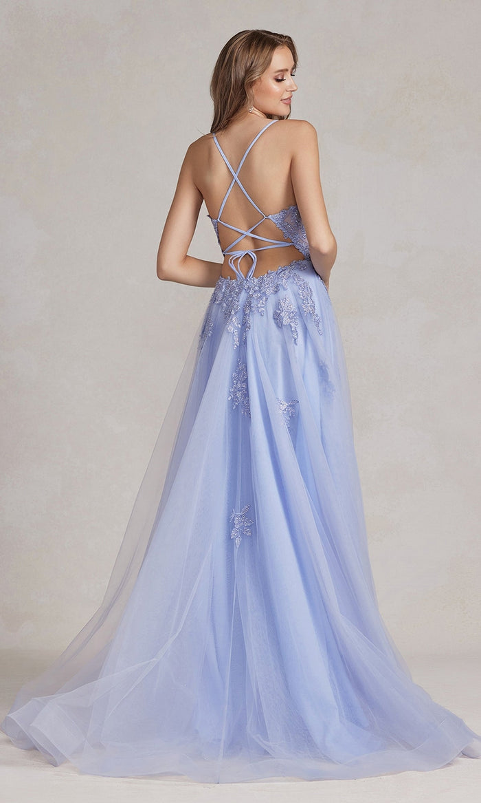 Long A-Line Lace Prom Dress with Wrap-Style Skirt