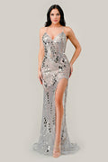 Silver Nude Long Formal Dress CC2292 by Ladivine