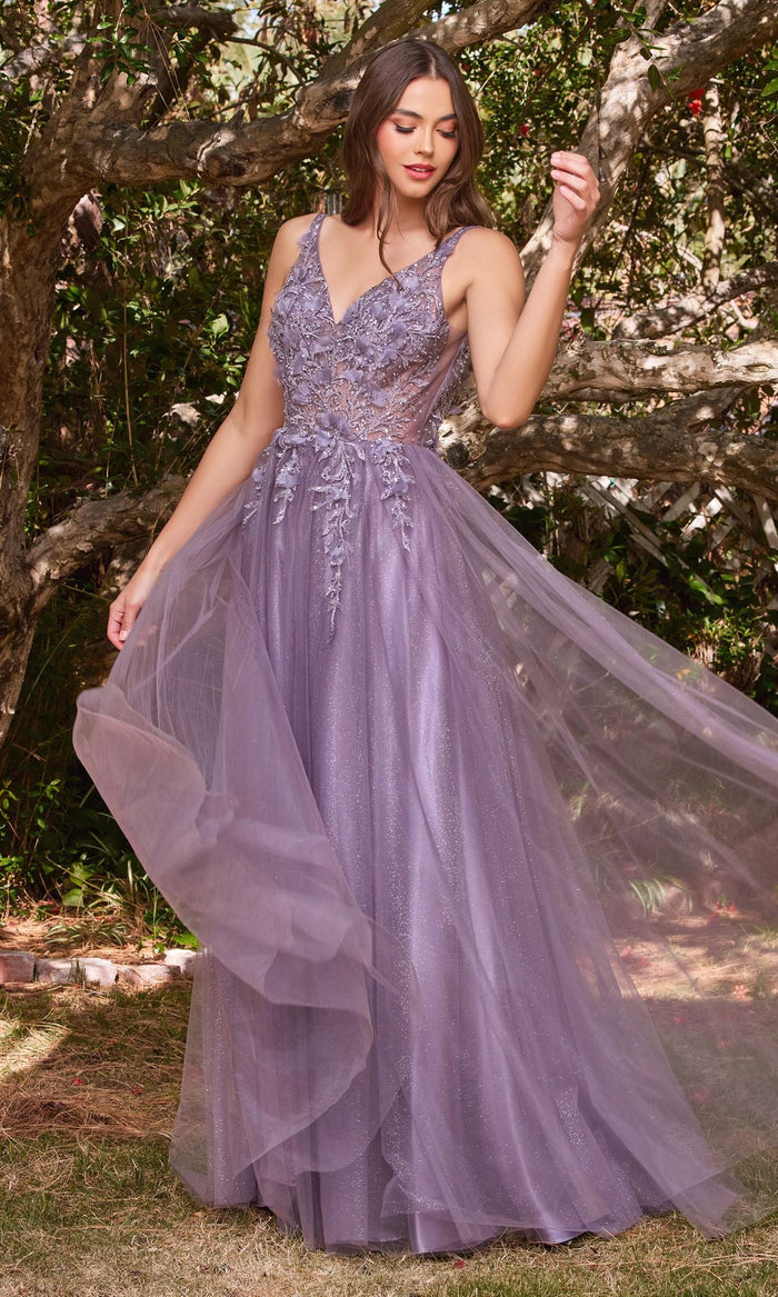 English Violet Long Formal Dress CD0181 by Ladivine