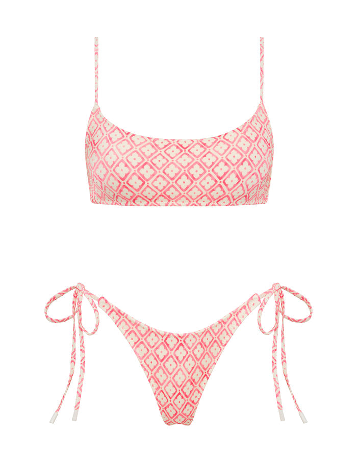 MICA PORTE Pink Geometric Crop Bikini Set
