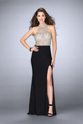 Black Open-Back Beaded Sheer Bodice Gigi Prom Dress