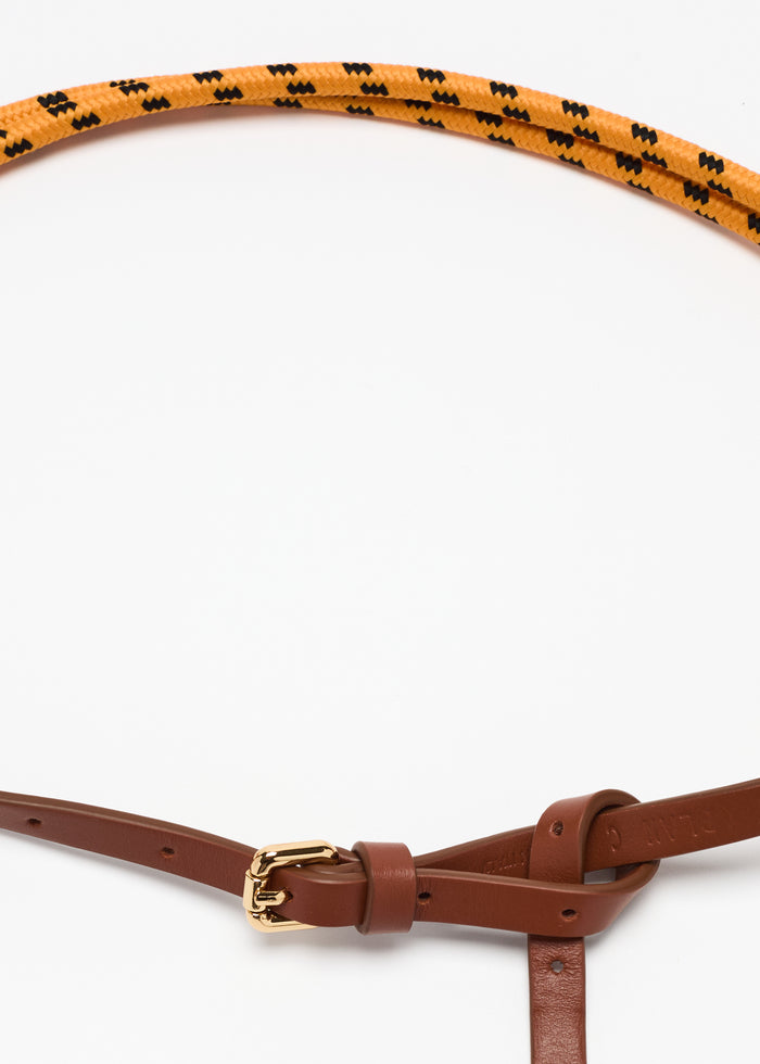 ORANGE BRAIDED LANYARD AND LEATHER BELT