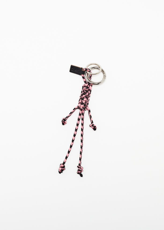 PINK AND BLACK KEY RING WITH HAND WOVEN LANYARD FRINGES