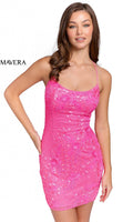 Neon Pink Short Homecoming Dress by Primavera 3816