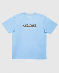 Carolina blue shirt with hockey stick that goes through the wording "GOAT USA"