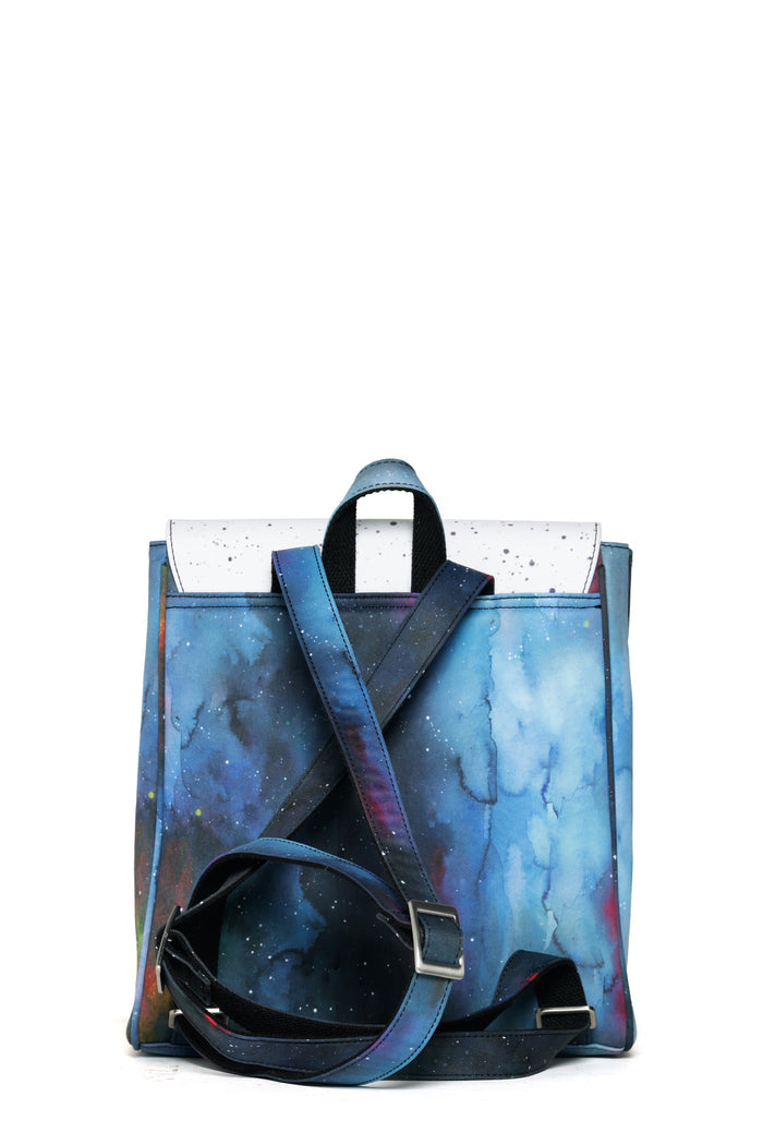 Backpack with galaxy design on a white background