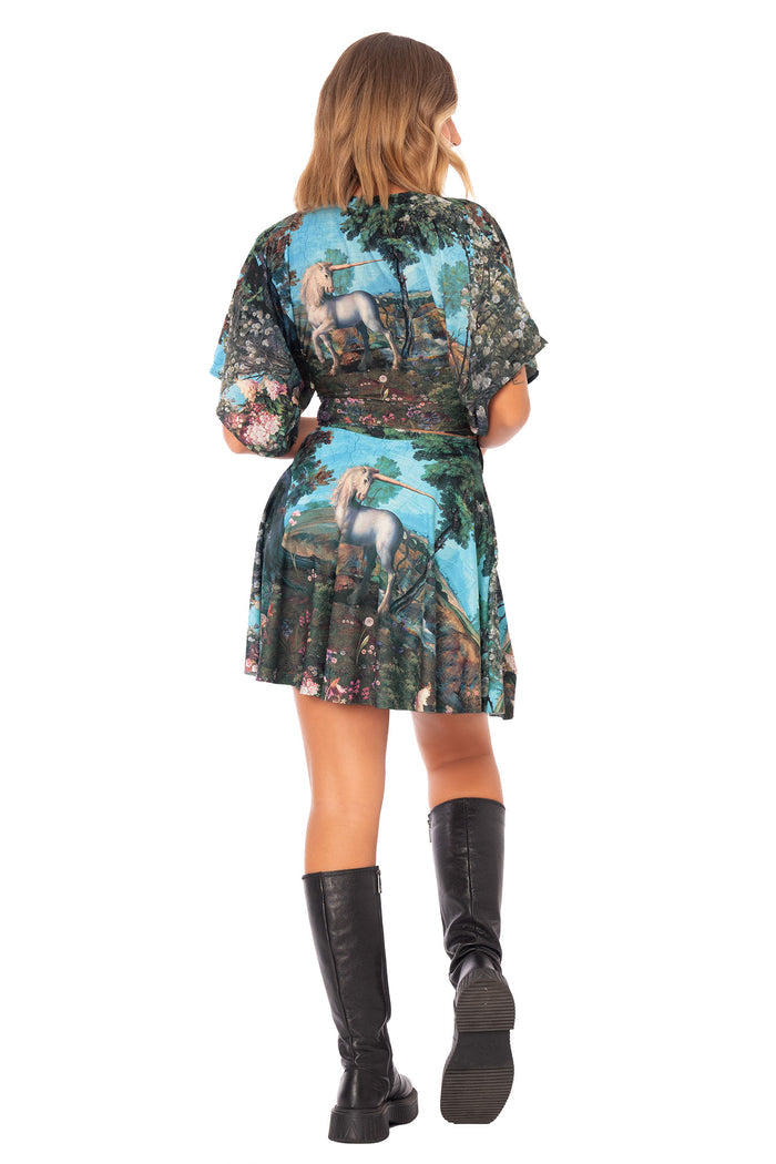 Unicorn Tales Pocket Skater Skirt featuring flared shape, practical pockets and storybook inspired artwork