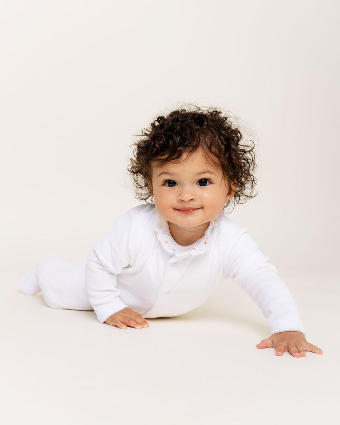 Velour Angel Wing™ Sleepsuit - White